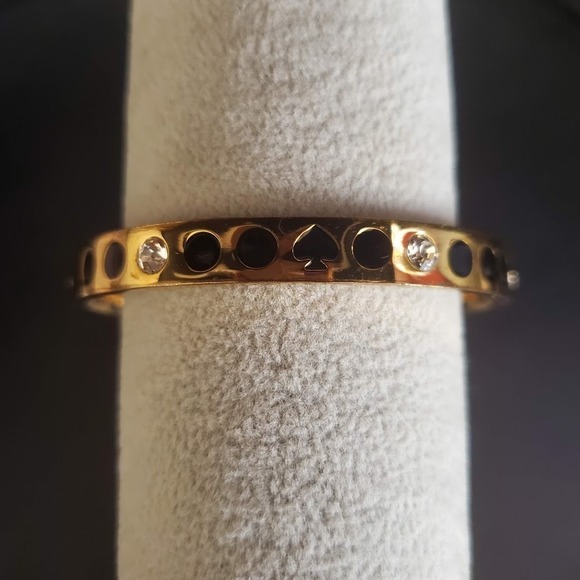 Kate Spade Spot the Spade Bangle Gold Plated Black Enamel and Crystal Accents - Picture 8 of 8
